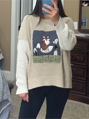 UPCYCLED Fox Mushroom Quilted Sweater. Fairycore cottagecore woodland size small